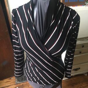 WHBM striped cross over knit Parisian classic  blouse